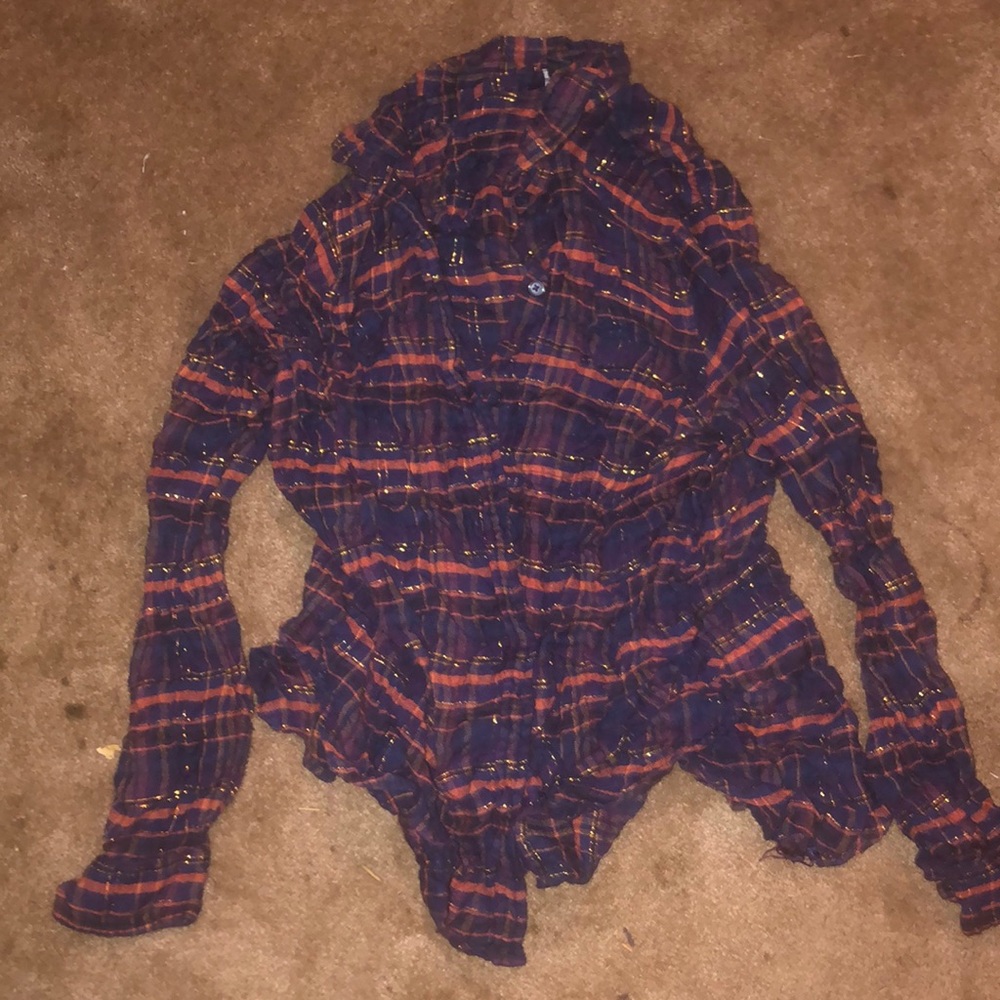 Dark blue/pink and gold flannel with little pocket